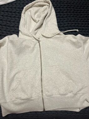 American Eagal Cropped Beige Zip-Up Hoodie